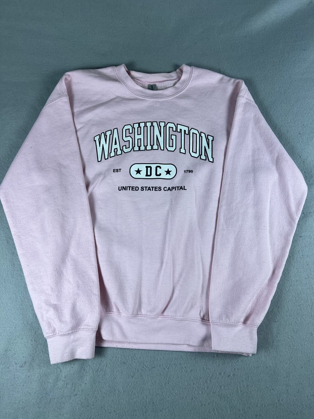 Washington DC Sweatshirt Adult M Pink Crewneck Spellout Graphics Fleece Pullover